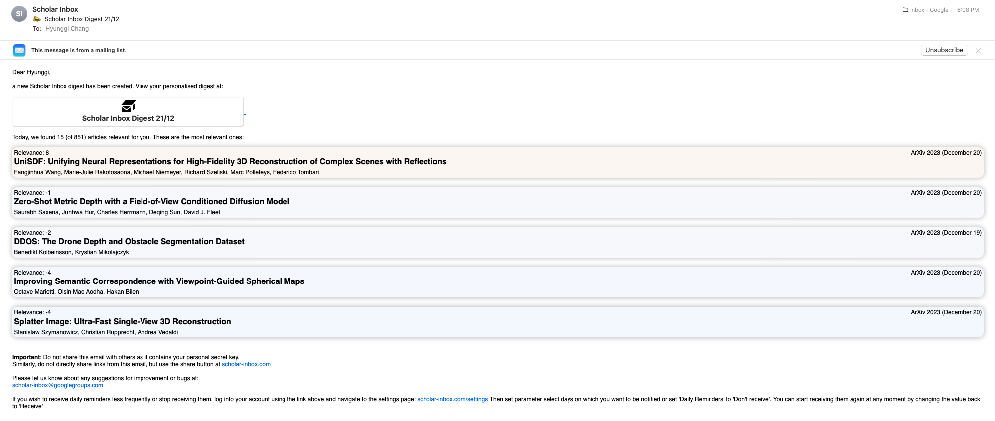 scholar inbox email